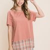 Cotton Bleu by Nu Lab Plaid Contrast Short Sleeve T-Shirt - Marsala
