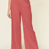 Double Take Full Size Texture Smocked Waist Wide Leg Pants - Hot Pink