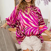 BiBi Tied Neck Half Balloon Sleeve Zebra Satin Top - FUCHSIA MULTI