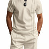 Men's Full Size Round Neck Short Sleeve Top and Shorts Set Plus Size - Khaki