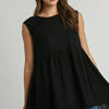 Umgee Full Size Raw Hem Linen Round Neck Sleeveless Top Plus Size - Black
