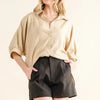 And The Why Oversized Linen Button Down Shirts Top - TAUPE BROWN
