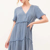 And The Why Washed Frayed Detail Tiered Dress - Blue