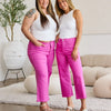 RFM Crop Chloe Full Size Tummy Control High Waist Raw Hem Jeans - Pink Rouge