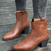 Point Toe Block Heels Boots - Brown