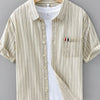 Men's Plus Size Striped Button Up Short Sleeve Shirt - Blue Stripe