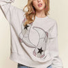 ADORA Rhinestone Accent Casual Sweatshirt - LT GREY