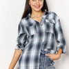 Mandy Plaid Dropped Shoulder Shirt - Sky Blue