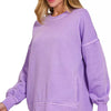 Zenana Pigment Dye Fleece Hi-low Hem Sweatshirt With Pocket - LAVENDER