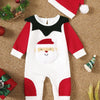 Children's 2-Piece Christmas-Themed Set with Jumpsuit and Santa Claus Hat - Deep Red
