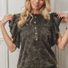 BiBi Mineral Washed Terry Top - CHARCOAL BLACK