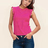 Zenana Ribbed Ruffle Trim Sleeveless Stripe Top - HOT PINK/WHITE