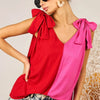 BiBi Shoulder Ribbon Tied Contrast Tank - Red/Fuchsia