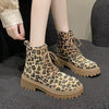 Animal Print Lace-Up Ankle Boots - Leopard