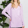 Reborn J Waffle Knit V-Neck Long Sleeve T-Shirt - LILAC