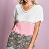 BiBi Colr Block Waffle Knit Top - PINK
