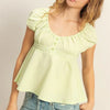 HYFVE Gingham Scoop Neck Cap Sleeve Blouse - LIME GREEN