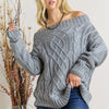 ADORA Cable Knit Off Shoulder Sweater - GREY