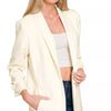 Zenana Woven 3/4 Ruched Sleeve Open Front Classic Blazer - CREAM