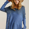 Umgee Full Size Dip Dye Loose Knit Side Slit Knit Top Plus Size - Navy