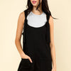 VERY J Tie Shoulder Front Pocket Romper - Black