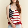 Jade By Jane Full Size American Flag Fringe Tank Top Plus Size - CREAM
