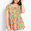 Be Stage Floral Short Sleeve Babydoll Top - Lime