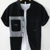 Men's Striped Button Front Short Sleeve Shirt - Black