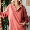 First Love Grommet Split Neck Kangaroo Pocket Sweatshirt - Marsala