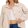 Zenana Distressed Corduroy Frayed Hem Cropped Jacket - SAND BEIGE