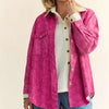 Davi & Dani Curved Hem Diamond Quilted Button Up Denim Shacket - Hot Pink