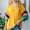 Heimish Full Size Round Neck Color Block Ruffled Half Sleeve Top Plus Size - Gold