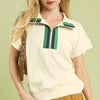 Umgee Textured Striped Zip Collar Knit Top - ECRU