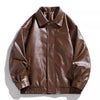 Men's Plus Size Collared Neck Leather Jacket - Coffee