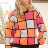 BiBi Multi Color Checker Pattern Sweater - ORANGE/PINK/DENIM