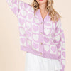 Mittoshop Checkered Heart Button Down Cardigan - Lilac