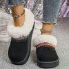 Fur-Lined Platform Boots with Decorative Woven Strap - Black