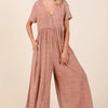 Mittoshop Mineral Wash Short Sleeve Flowy Wide Leg Jumpsuit - Ginger
