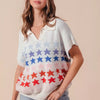 SO ME Fourth Of July Stars Loose Fit Knit Top - IVORY COMBO