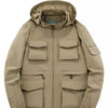 Men's Plus Size Multi-Pocket Hooded Outdoor Jacket - Khaki