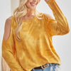 BiBi Tie-Dye French Terry Round Neck Cold Shoulder T-Shirt - MUSTARD