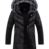 Men's Plus Size Longline Padded Winter Coat with Faux Fur Hood - Black