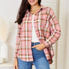 Double Take Plaid Collared Neck Long Sleeve Button-Up Shirt - Watermelon pink