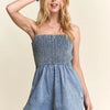 ADORA Smocked Spaghetti Strap Denim Romper - Medium