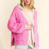 Davi & Dani Side Slit Open Front Long Sleeve Cardigan - Pink
