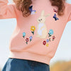 Children's Cute Bunny Embroidered Round Neck Sweatshirt - Watermelon pink