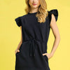 Umgee Luxe knit Ruffle Sleeve Drawstring Mini Dress - Dark Navy