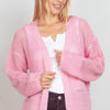 VERY J Eyelet Open Front Long Sleeve Cardigan - PINK