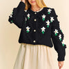 Davi & Dani Floral Pattern Button Down Cardigan - Black