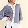 Davi & Dani Faux Layered French Terry Contrast Top - Denim Blue